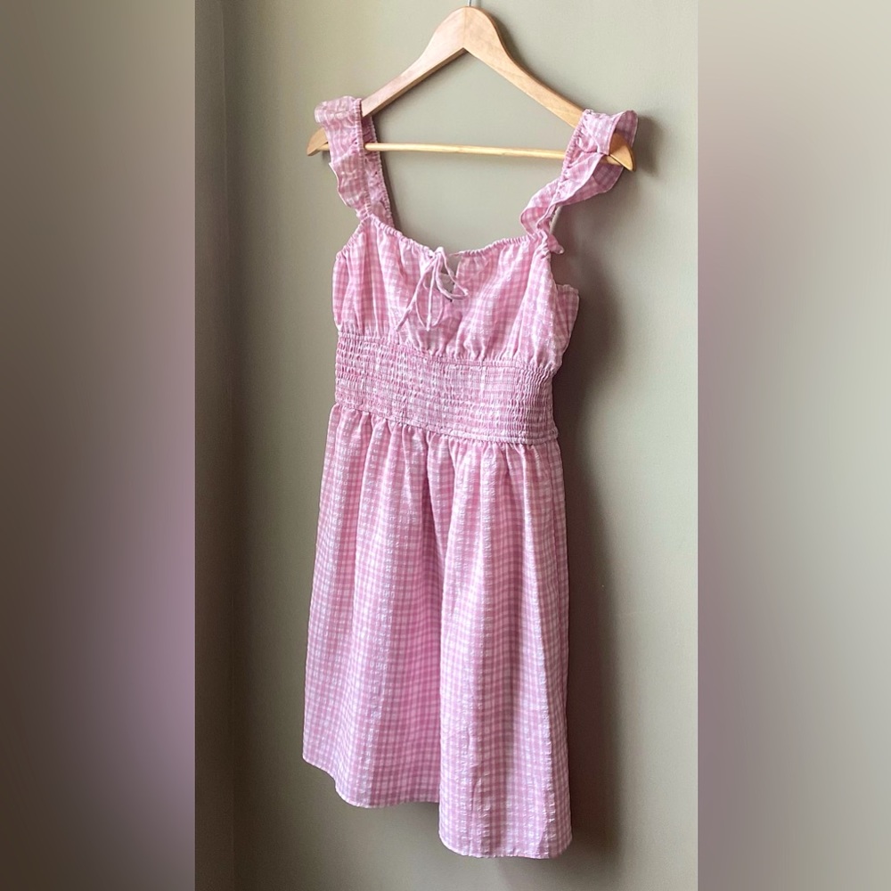 WAYF Pink Gingham Mini Dress